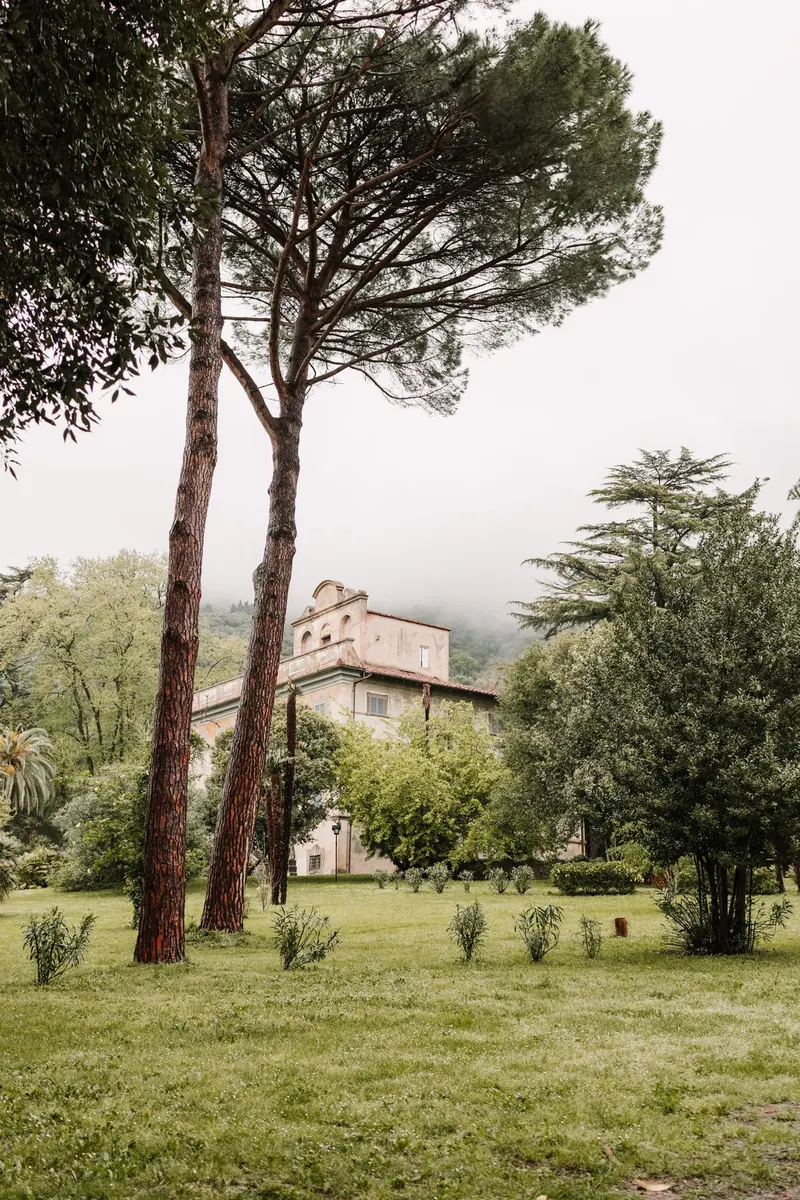 Parasoldennen in het park van de villa in Toscane